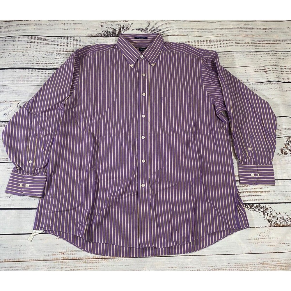 Chaps Dress Shirt Mens 17 Purple Striped Wrinkle Free Classic Collar Button Down